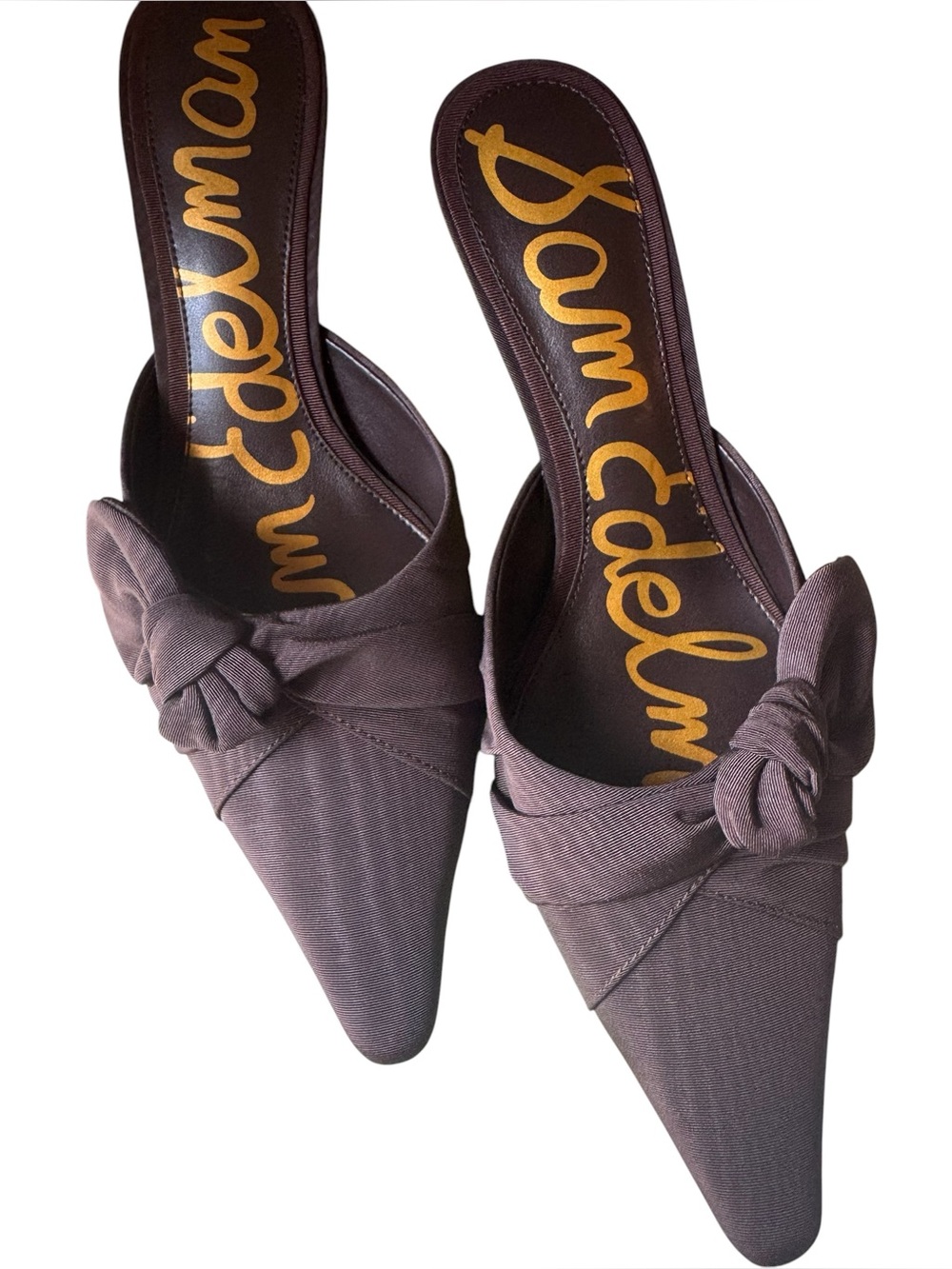 NWT Same Edelman Bex Cocoa Moire Bow Pointed Toe Mule Heels